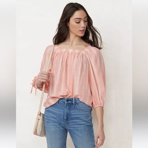 LC Lauren Conrad | Tops | Nwt Lc Lauren Conrad Square Neck Pink Striped Peasant  Top | Poshmark